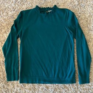 J Crew Teal Sweater with Ruffle neck